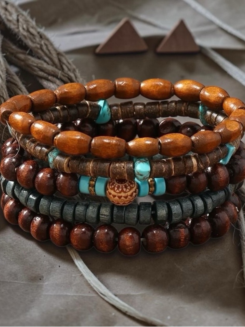 Boho Multi-Strand Turquoise & Brown Beaded Bracelet - Women